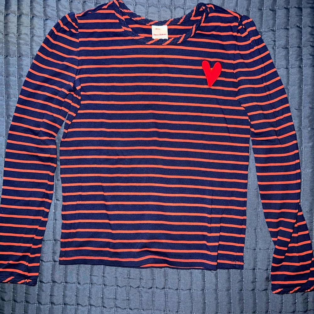 Hanna Andersson 140cm size 10 girls long sleeve striped tshirt. Navy and red.
